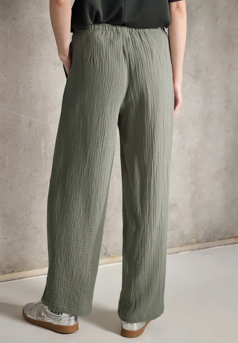 Musselin Wide Leg Hose pale mud green