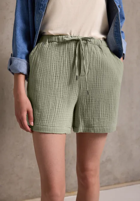Musselin Shorts pale mud green