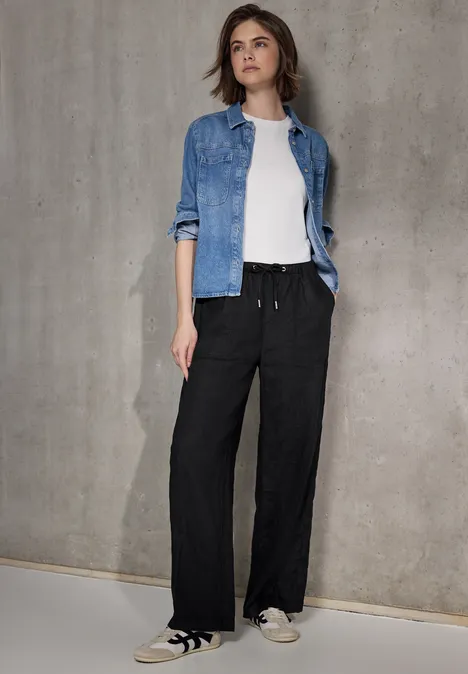 Straight Leg Leinenhose Black