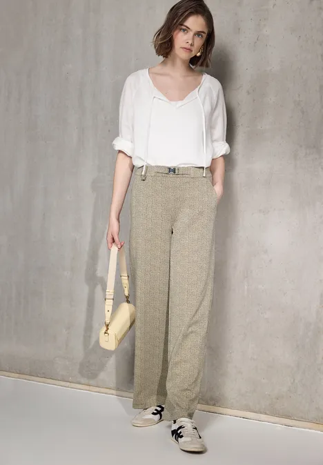 Gemusterte Wide Leg Hose clove beige
