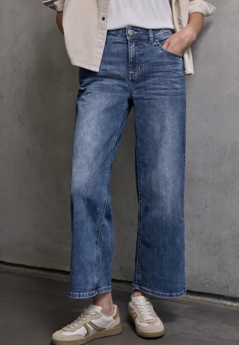 Cropped jeans met Wide Legs Medium Blue Wash