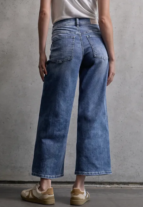 Cropped Wide Leg Jeans Medium Blue Wash