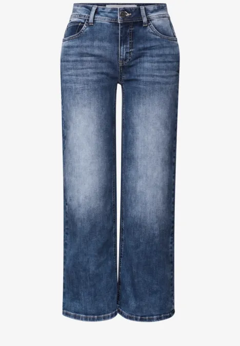Cropped Wide Leg Jeans Medium Blue Wash