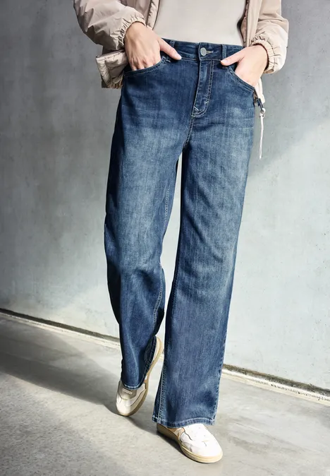 Wide Leg Jeans Dark Blue Clean Wash