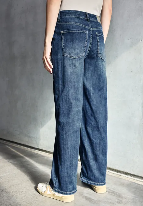 Wide Leg Jeans Dark Blue Clean Wash