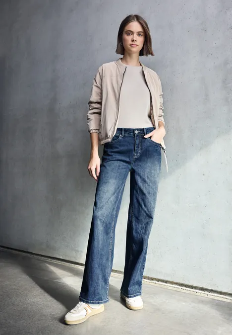 Wide Leg Jeans Dark Blue Clean Wash