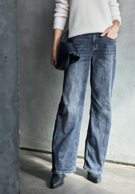 Wide Leg Jeans Dark Blue Clean Wash