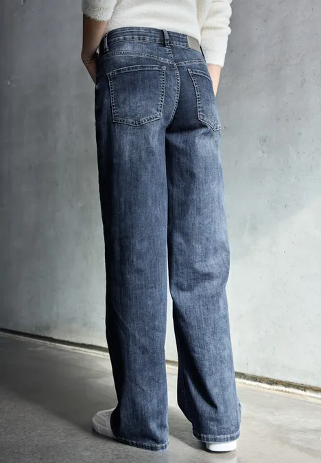 Wide Leg Jeans Dark Blue Clean Wash
