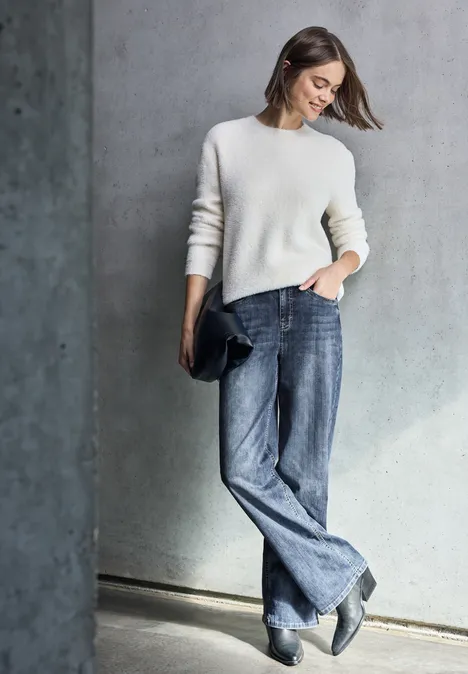 Wide Leg Jeans Dark Blue Clean Wash