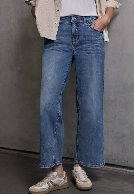 Cropped Wide Leg Jeans Medium Blue Wash