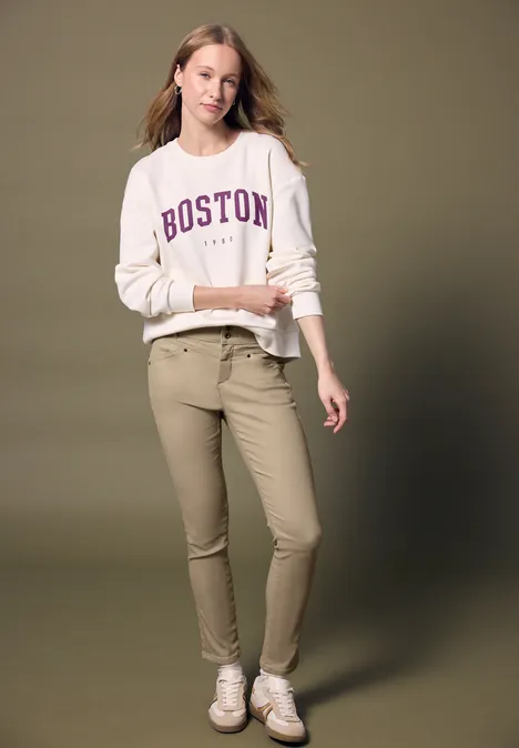 Slim Fit broek met coating dark morn beige
