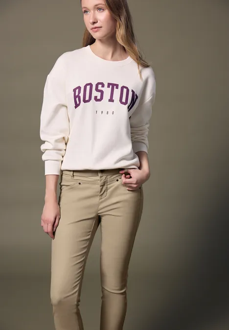Slim Fit broek met coating dark morn beige