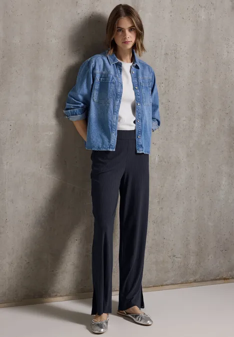 Ripp-Hose mit Schlitzen dark void blue