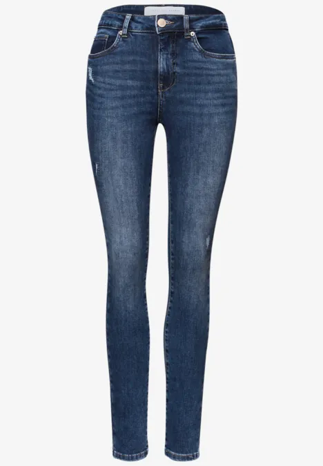 Jeans mit Destroyed Details dark blue authentic wash