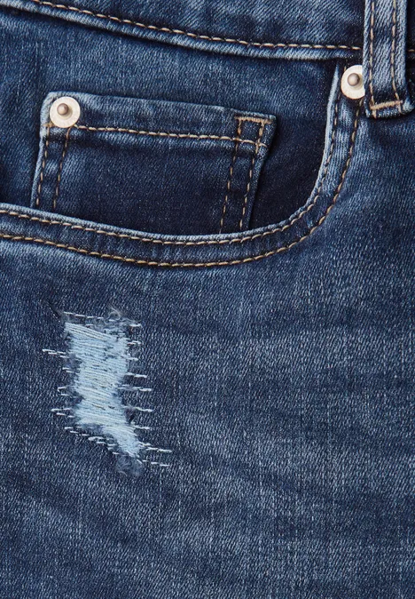 Jeans mit Destroyed Details dark blue authentic wash