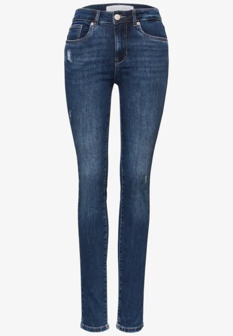 Jeans mit Destroyed Details dark blue authentic wash