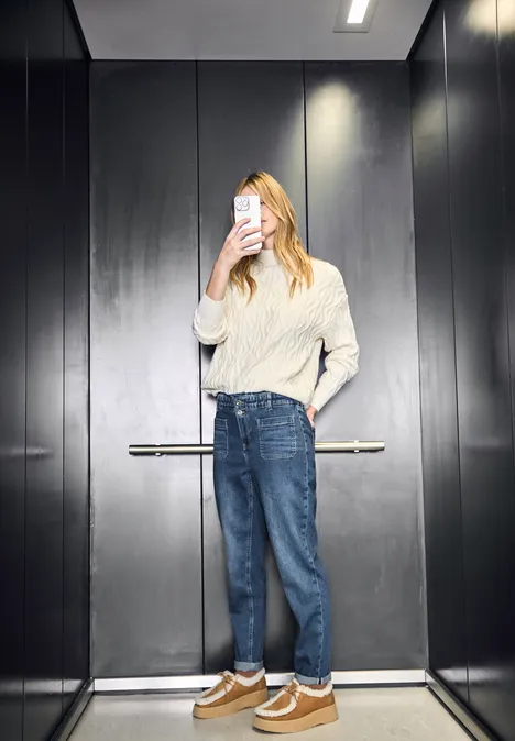 Paperbag Jeans im Loose Fit Medium Blue Washed