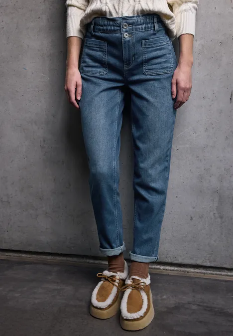 Paperbag Jeans im Loose Fit Medium Blue Washed