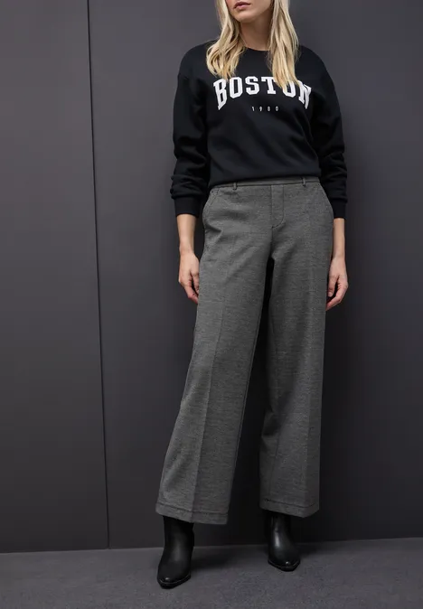 Wide Leg Herringbone Hose Black