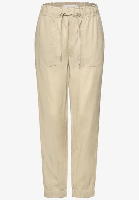 Slim Legs broek in een Loose Fit van linnen warm beige