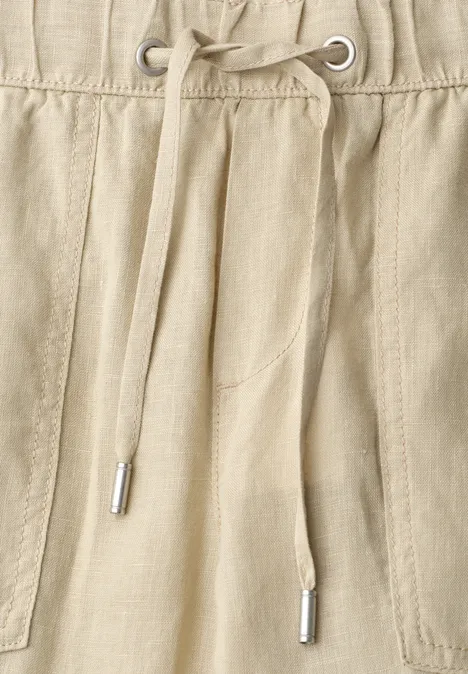 Slim Legs broek in een Loose Fit van linnen warm beige