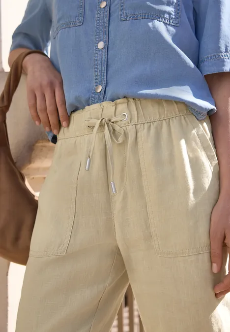 Slim Legs broek in een Loose Fit van linnen warm beige