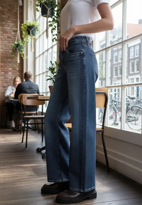 Wide Leg Jeans mit Detail Medium Blue Wash