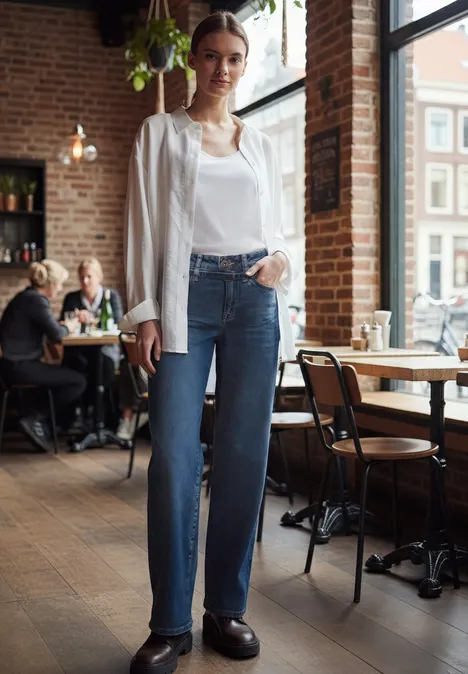 Wide Leg Jeans mit Detail Medium Blue Wash