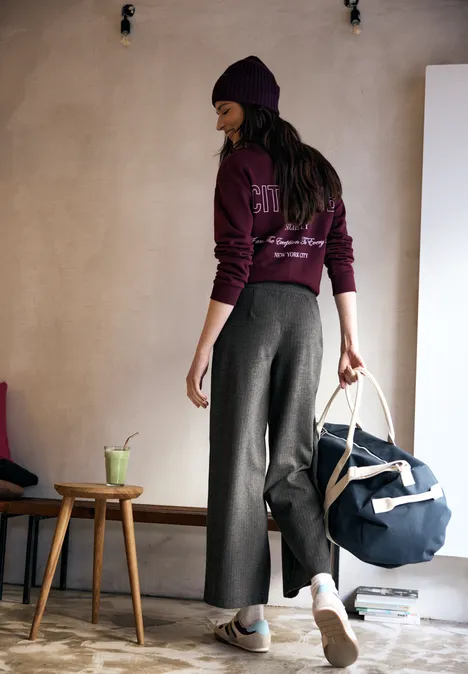 Pinstripe broek Wide Legs gravel grey mel. Pinstripe broek Wide Legs gravel grey mel.