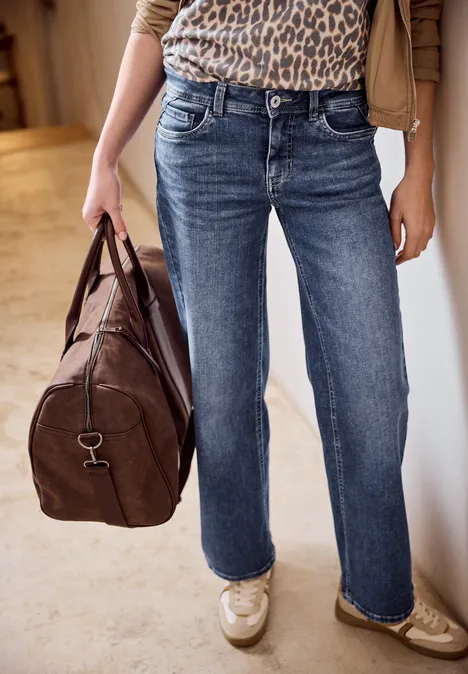 Wide Leg Jeans Medium Blue Soft washed