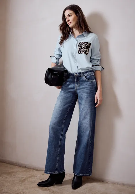 Wide Leg Jeans Medium Blue Soft washed