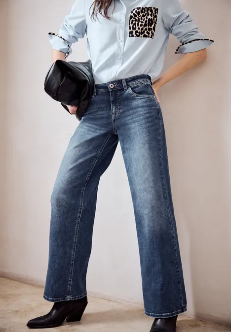 Wide Leg Jeans Medium Blue Soft washed