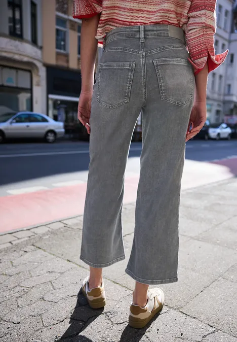 High Waist Wide Leg Jeans im Loose Fit mid grey random wash