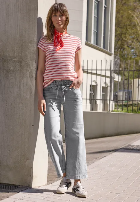 Cropped jeans met wijde pijpen in een Loose Fit light grey wash