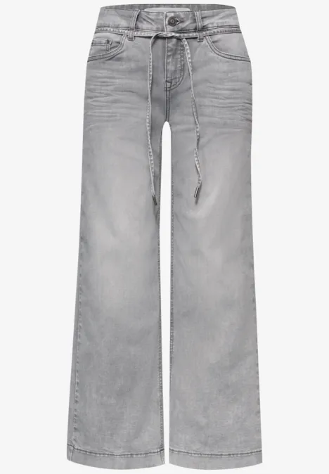 Cropped jeans met wijde pijpen in een Loose Fit light grey wash
