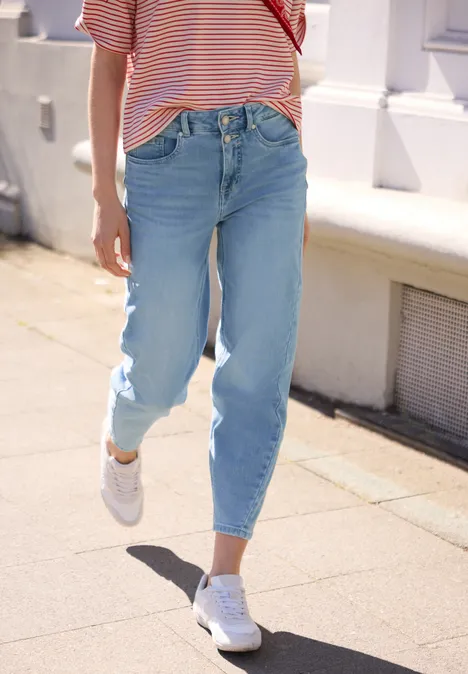 High Waist Barrel Leg Jeans in Loose Fit mid blue wash
