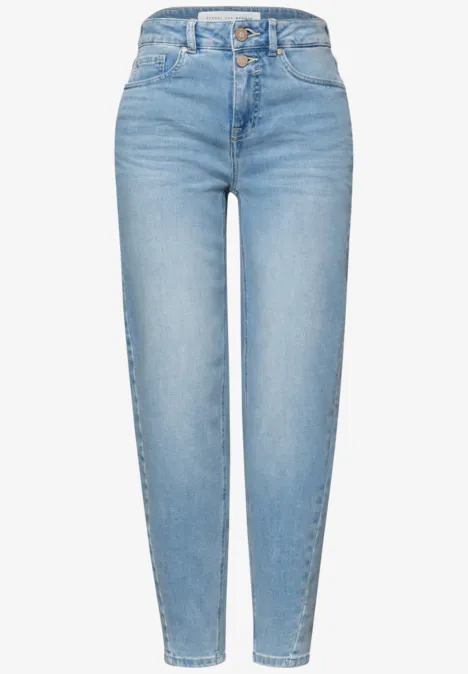 High Waist Barrel Leg Jeans in Loose Fit mid blue wash
