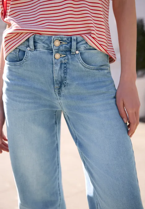 High Waist Barrel Leg Jeans in Loose Fit mid blue wash