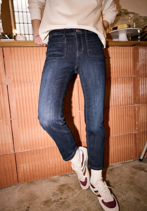 Straight Leg Jeans dark blue washed