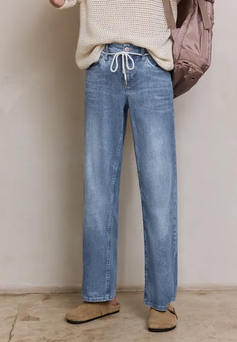 Mid Waist Wide Leg Jeans en Loose Fit light blue wash