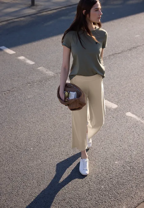 Mid Waist Wide Leg Hose im Casual Fit stone sand