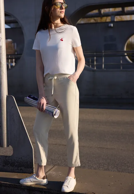 Mid Waist Slim Leg Hose im Loose Fit stone sand mel.