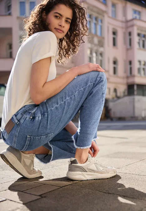 Mid Waist Straight Leg Jeans en coupe casual Medium Blue Authentic wash