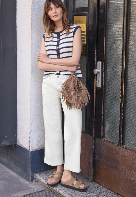 Pantalon Mid Waist à jambes larges, coupe décontractée off white