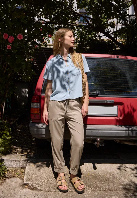 Slim Leg Joggpants in Cupro-Touch-Qualität dark stone sand Slim Leg Joggpants in Cupro-Touch-Qualität dark stone sand