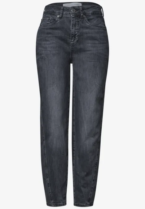 High Waist Barrel Leg Jeans im Loose Fit steel grey net washed Dunkelblaue, klassische Jeans mit geradem Schnitt und fünf Taschen.