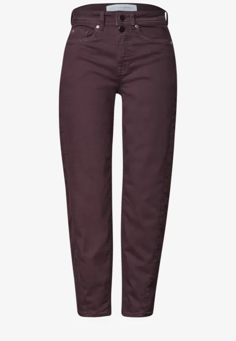 High Waist Barrel Leg Jeans w stylu Loose Fit burgundi color washed Damskie bordowe jeansy z wysokim stanem i prostą nogawką.