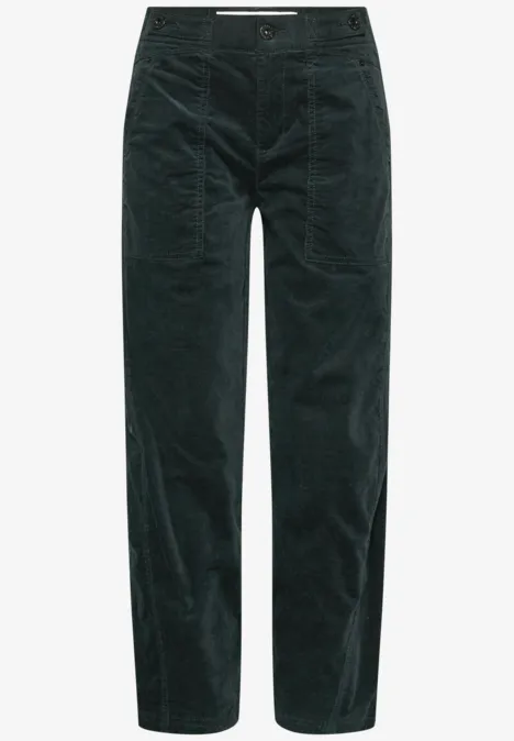 Dunkelgrüne Cordhose mit geradem Schnitt und aufgesetzten Taschen
