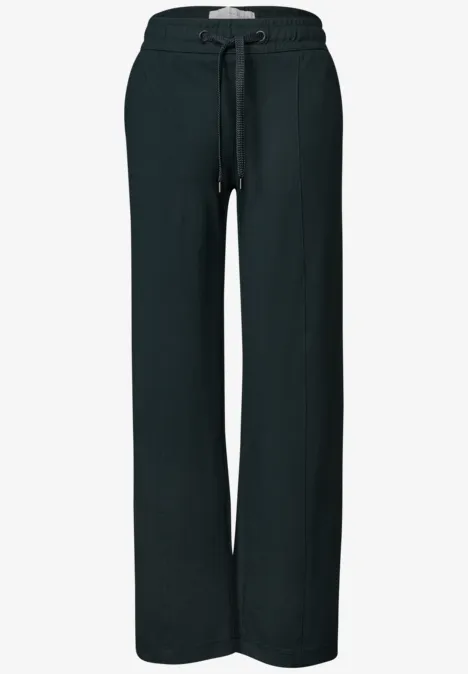 Mid Waist Broek met Wide Leg pijpen in casual pasvorm velvet pine Zwarte joggingbroek met rechte pasvorm, taillekoord en eenvoudig design.