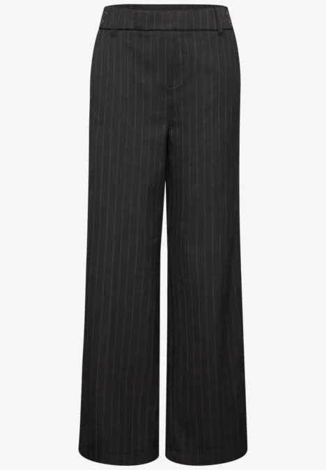 High Waist Straight Leg Hose im Casual Fit Black Schwarze, weit geschnittene Hose mit dezenten Nadelstreifen